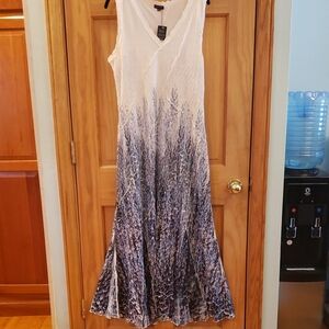 Komarov White to Navy Ombre V-Neck Maxi Dress